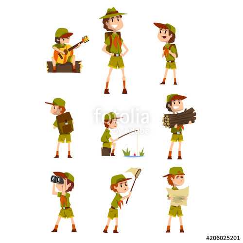 500x500 Scouting Boys Set, Boy Scouts With Hiking Equipment, Summer Camp