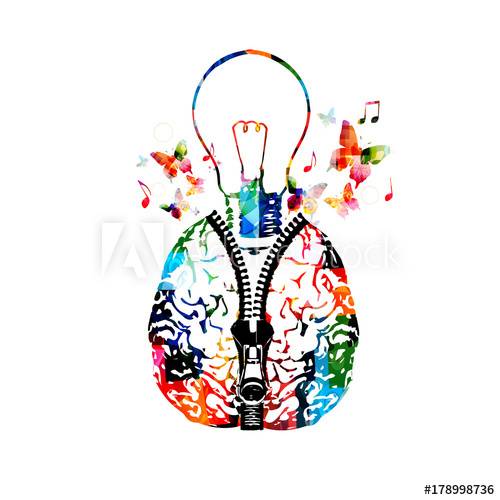 Colorful Human Brain With Zipper And Light Bulb Vector 500x500 Colorful Human Brain With Zipper And Light Bulb Vector