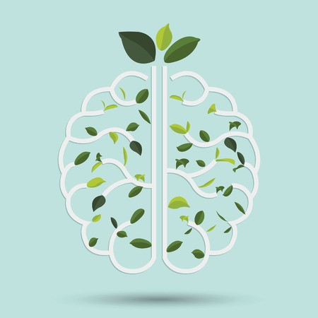 450x450 Brain With Green Leaf Gray Outline Vector Illustration Human