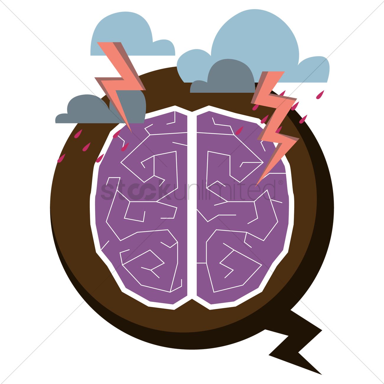 1300x1300 Rain And Lightning On Human Brain Vector Image