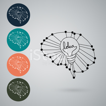 440x440 Light Bulb With Brain Vector Icon, Idea Concept Stock Vector