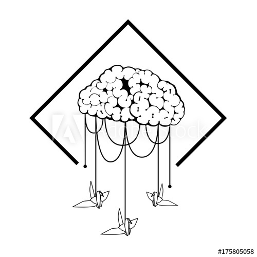 500x500 Brain Vector Illustration Hang Bird Origami Cloud In Sky