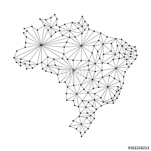 500x500 Brazil Map Of Polygonal Mosaic Lines, Rays And Dots Vector