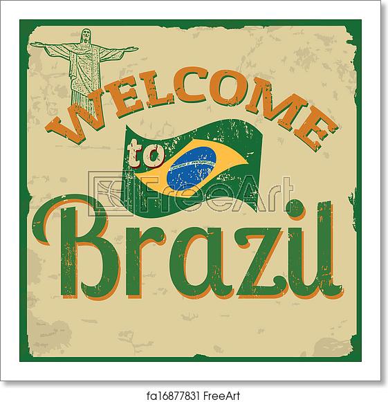 561x581 Free Art Print Of Welcome To Brazil Vintage Poster Touristic