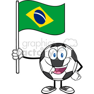 300x300 Happy Soccer Ball Cartoon Mascot Character Holding A Flag