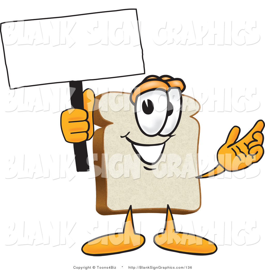 1024x1044 Vector Illustration Of A Happy Bread Slice Holding A Blank Sign