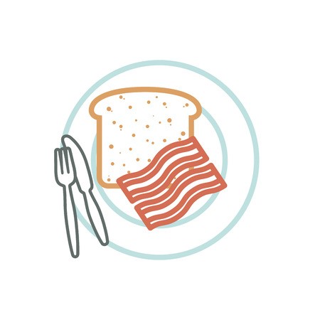 450x450 Dish With Bacon Stripes And Bread Slice Icon Over White Background