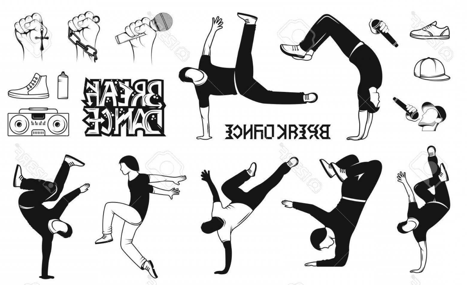 1560x952 Photostock Vector Break Dance Silhouettes Man And Outfit Set