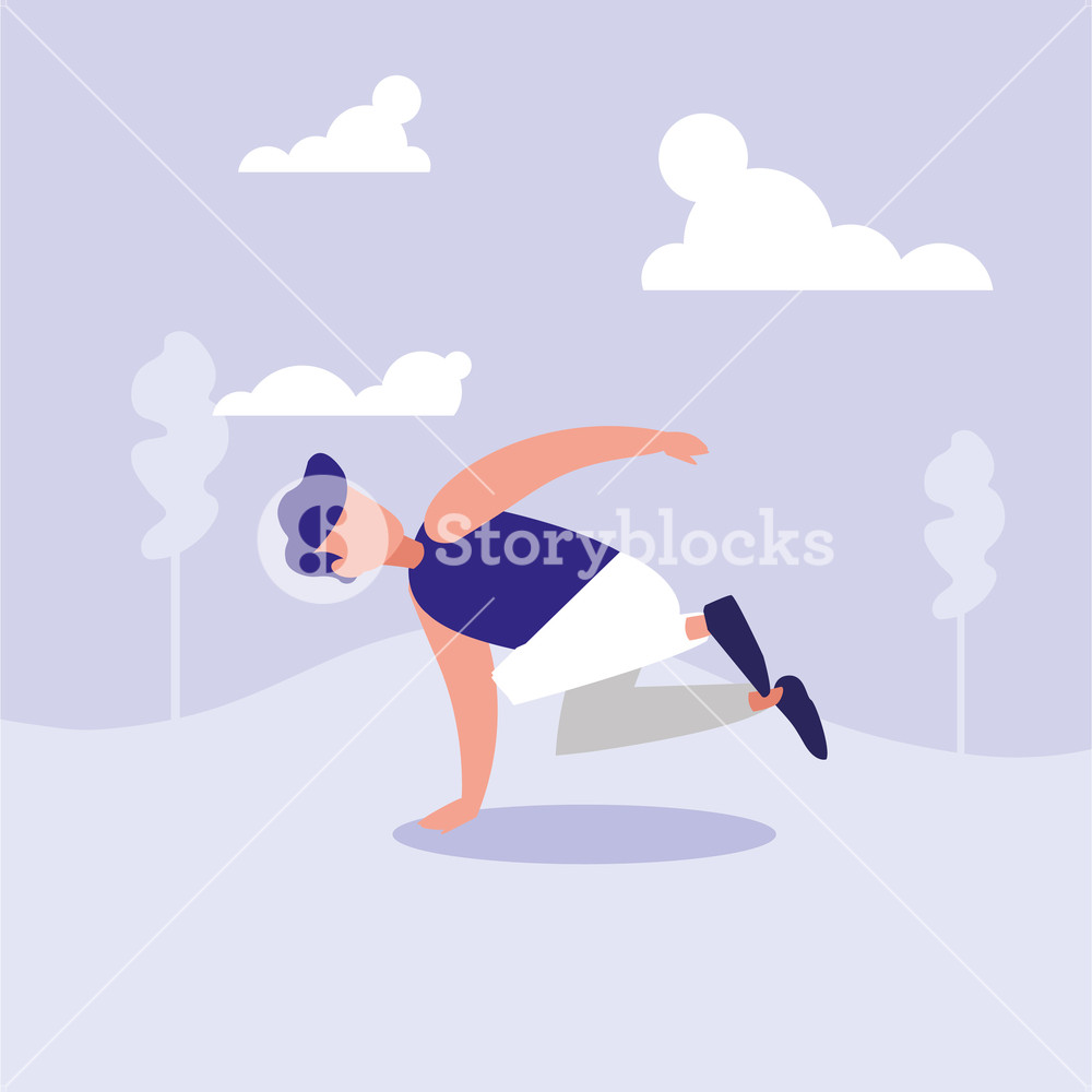 1000x1000 Man Dancing Break Dance In Landscape Avatar Character Vector
