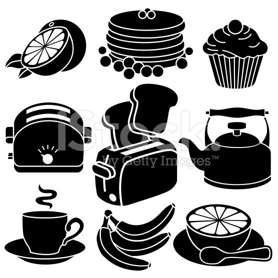 556x556 Vector Icons With A Breakfast Theme Black And White Vector