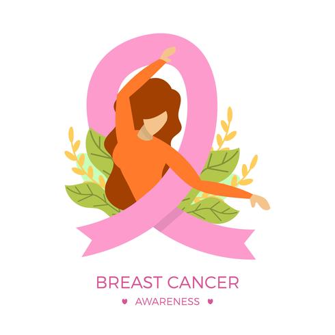 490x490 Flat Breast Cancer Awareness Ribbon With Background Vector