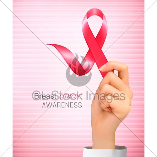 500x500 Hand With A Pink Breast Cancer Awareness Ribbon Vector Gl