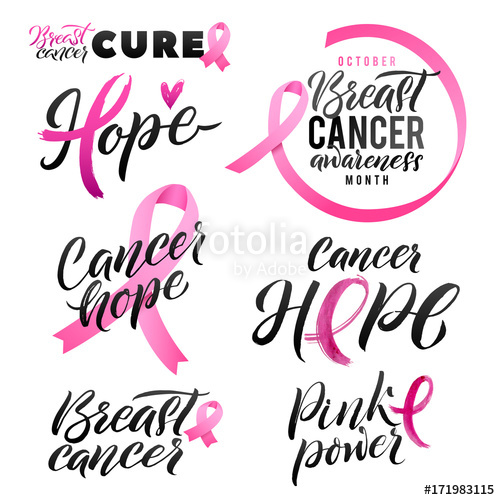 500x500 Breast Cancer Awareness Vector Set Calligraphy Poster Design