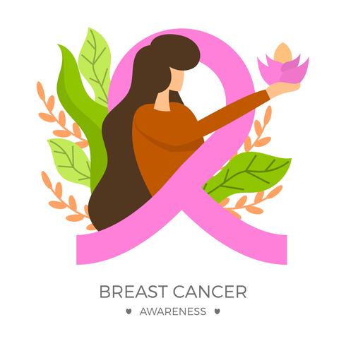 490x490 Flat Breast Cancer Awareness Ribbon With Background Vector