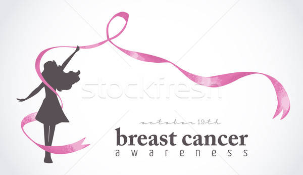 600x346 Happy Girl With Pink Ribbon For Breast Cancer Vector Illustration