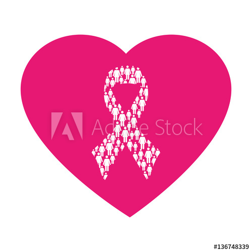500x500 Heart Shape Emblem Pink With Symbol Breast Cancer Vector