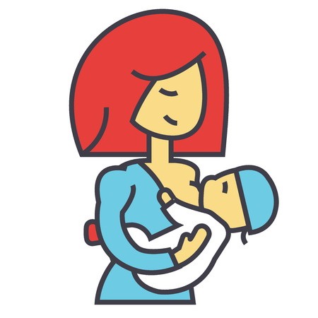 Mother Breastfeeding Baby, Lactation, Feeding Child Concept Line 450x450 Mother Breastfeeding Baby, Lactation, Feeding Child Concept Line