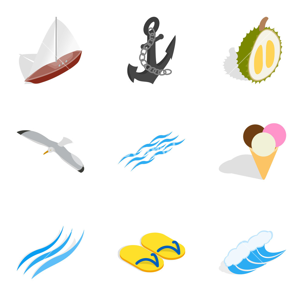 1000x1000 Sea Breeze Icons Set Isometric Set Of Sea Breeze Vector Icons