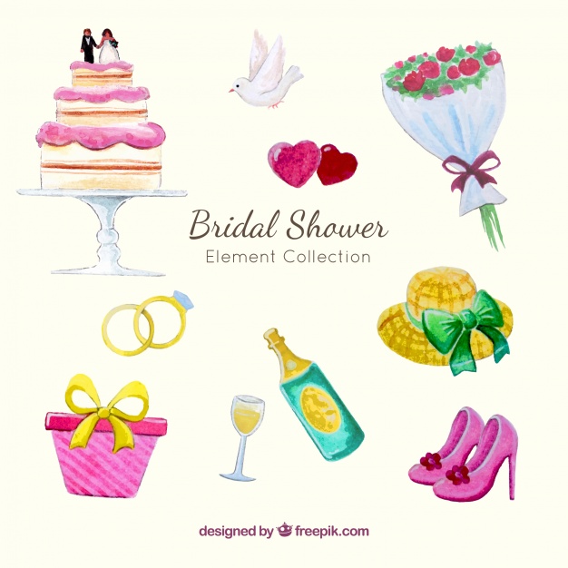Pack Watercolor Wedding Elements And Bridal Shower Vector Free 626x626 Pack Watercolor Wedding Elements And Bridal Shower Vector Free