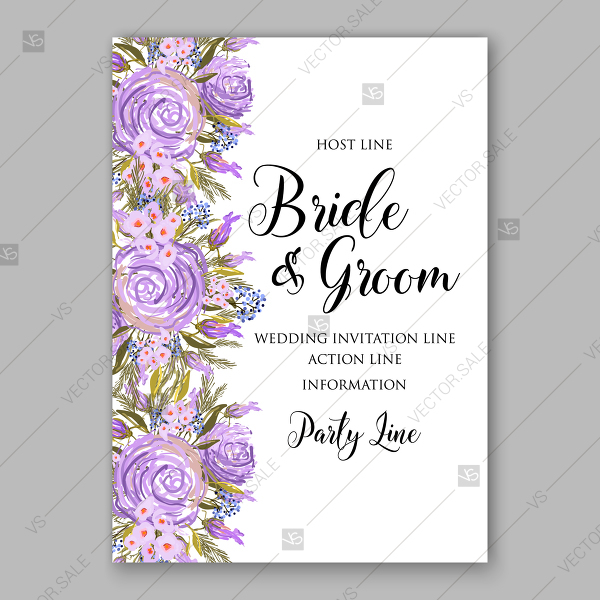 Watercolor Violet Lavender Rose Wedding Invitation Vector Floral 600x600 Watercolor Violet Lavender Rose Wedding Invitation Vector Floral