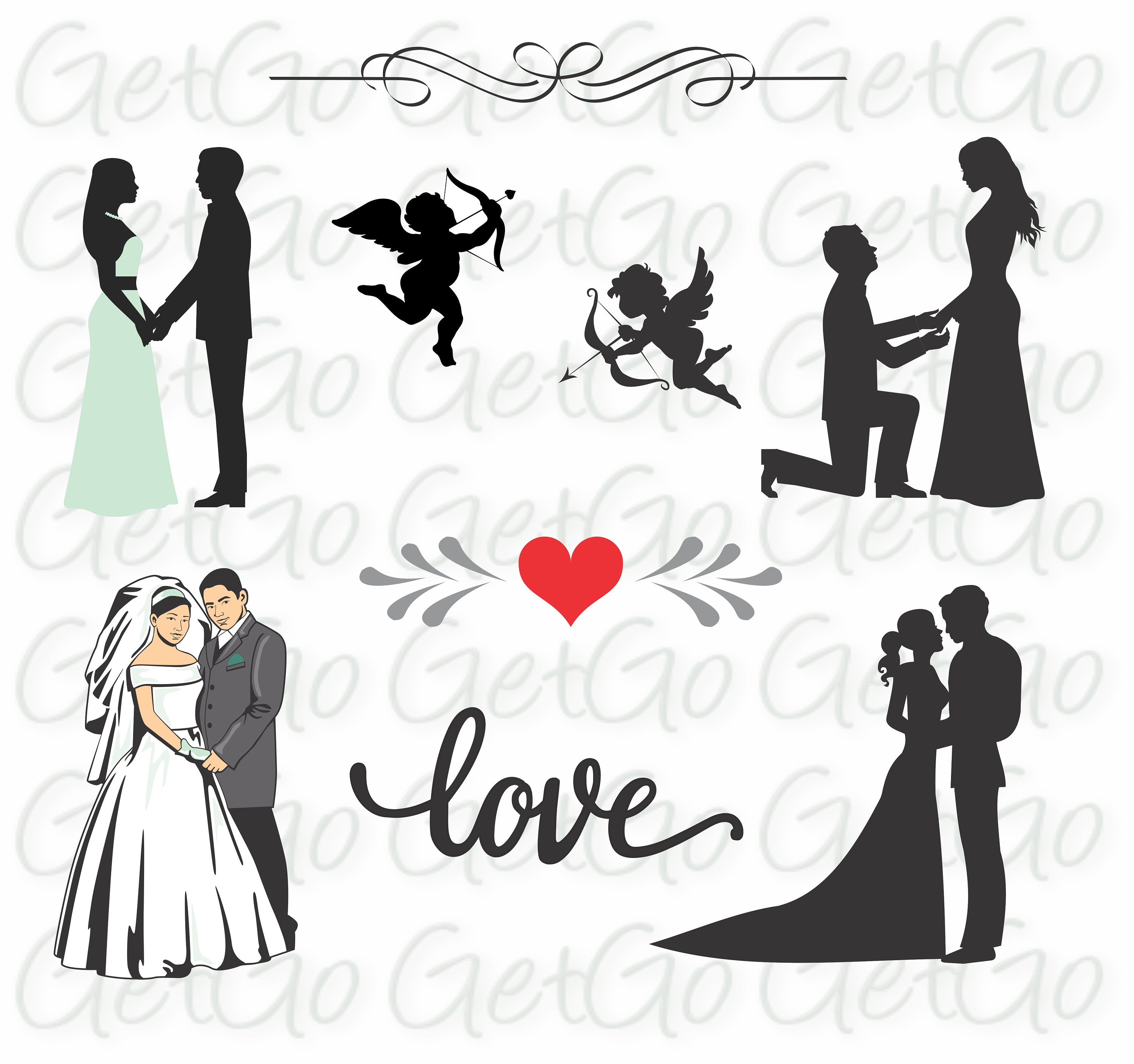Wedding Icons And Bride And Groom Silhouettes Clipart Cricut Etsy 3000x2815 Wedding Icons And Bride And Groom Silhouettes Clipart Cricut Etsy