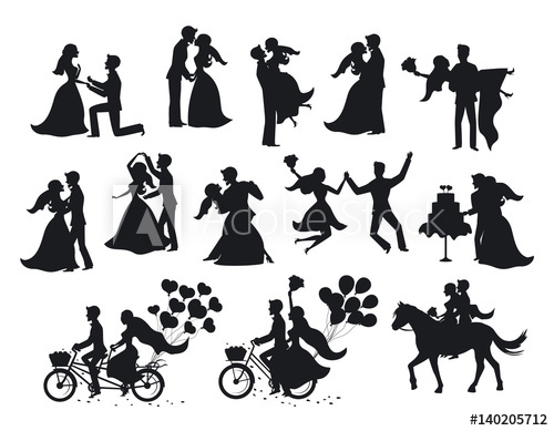 Wedding Couple, Bride And Groom Silhouette Set 500x389 Wedding Couple, Bride And Groom Silhouette Set