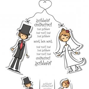300x300 Cartoon Wedding Invitation With Bride Groom Vector Studiogrfx