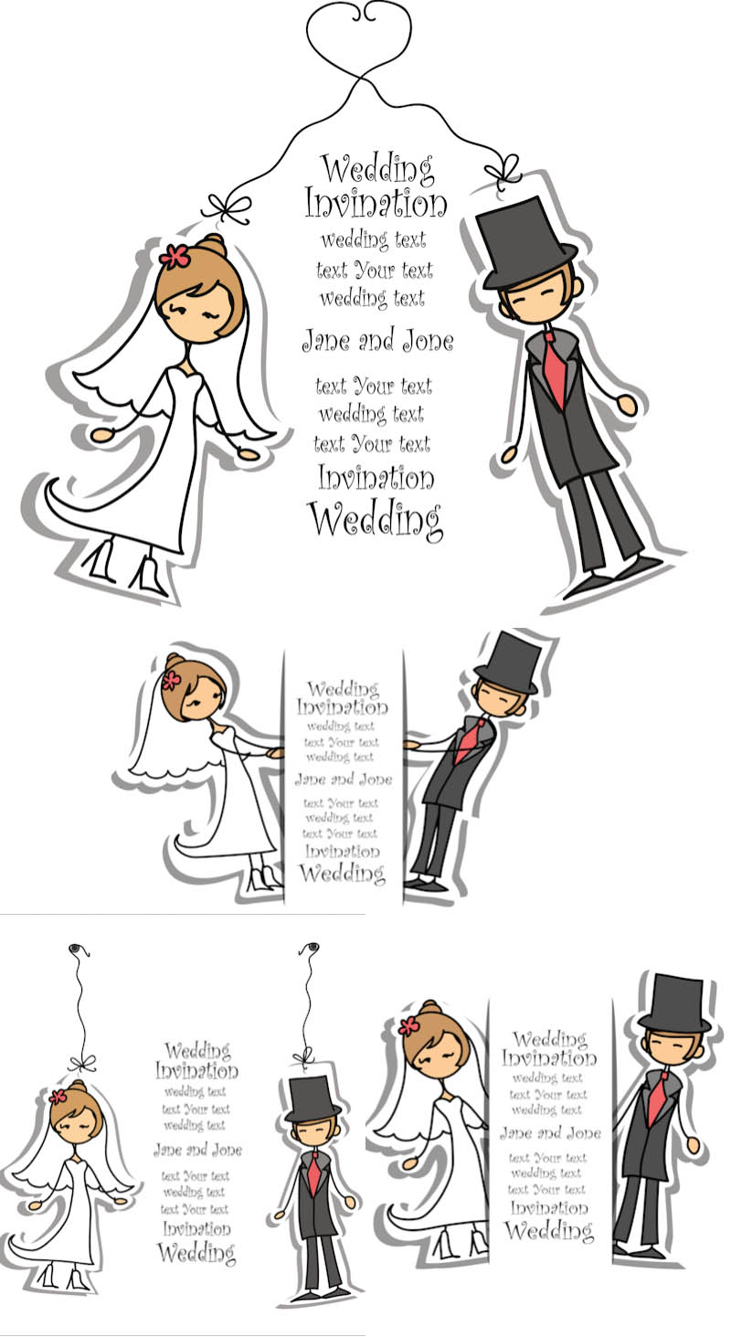 800x1463 Cartoon Wedding Invitation With Bride Groom Vector Free Vectors