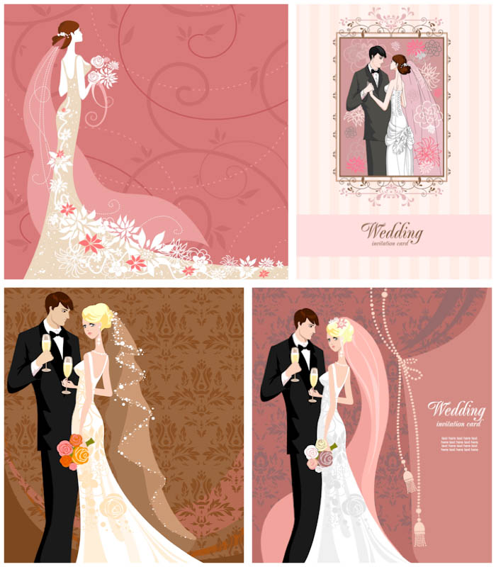 700x800 Modern Wedding Invitations With Bride And Groom Vector Vector