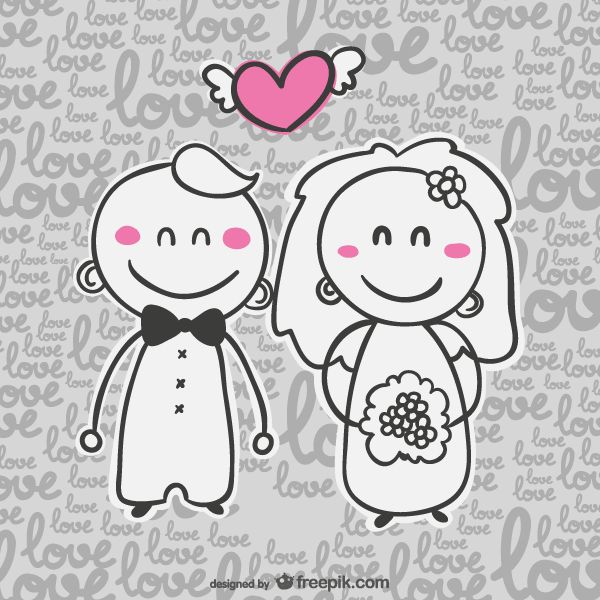 600x600 Vector Wedding Invitation Card With Cartoon Bride And Groom