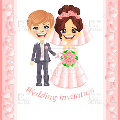 400x400 Wedding Invitation With Cute Cartoon Bride And Groom Vector Image