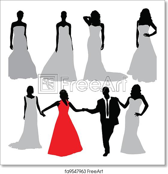 561x581 Free Art Print Of Bride Silhouette Collection Vector Set