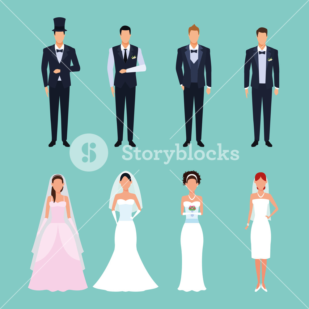 Set Of Wedding Suits For Groom And Bride Vector Illustration 1000x1000 Set Of Wedding Suits For Groom And Bride Vector Illustration
