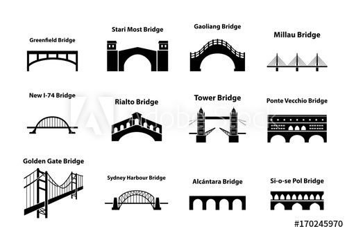 500x334 Set Of Bridge Landmark Icons In Silhouette Style