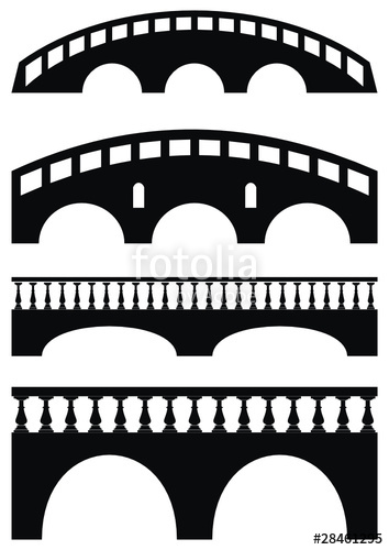 354x500 Vector Set Of Ancient Stone Bridge Black Silhouettes Stock Image