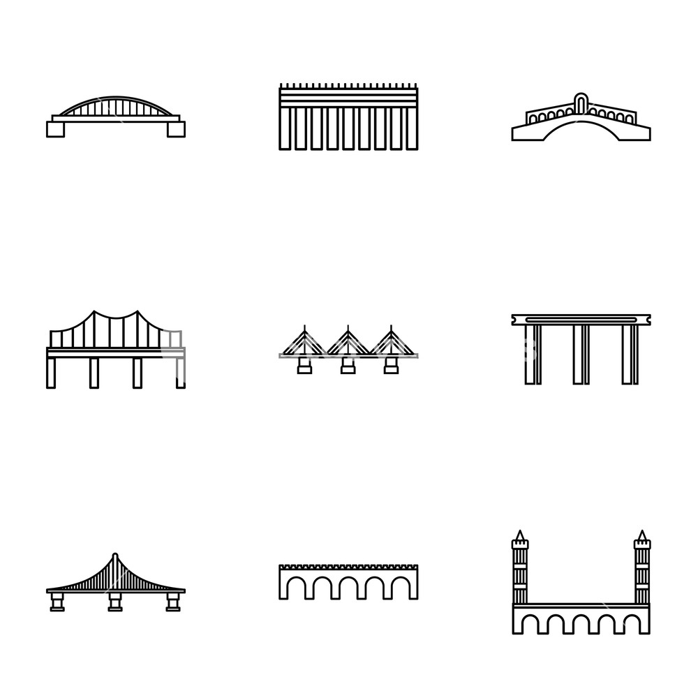 Bridge Icons Set Outline Illustration Of Bridge Vector Icons 1000x1000 Bridge Icons Set Outline Illustration Of Bridge Vector Icons