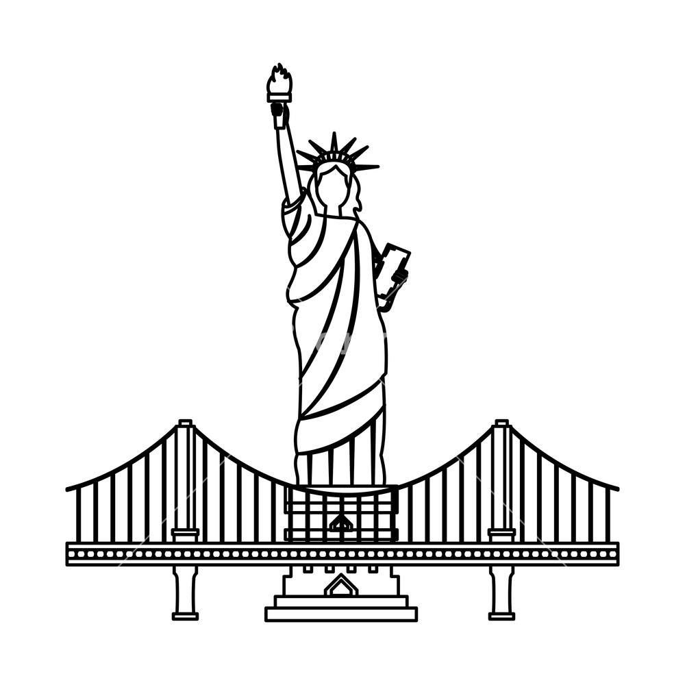 New York City Statue Of Liberty And Bridge Vector Illustration 1000x1000 New York City Statue Of Liberty And Bridge Vector Illustration