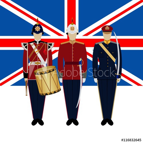 500x500 Flag Of Great Britain And Soldiers In The Uniform Of The British