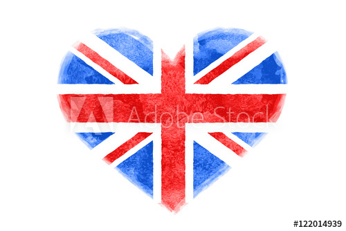 500x334 Poster Of Watercolor Heart Shape Great Britain Flag Red And Blue