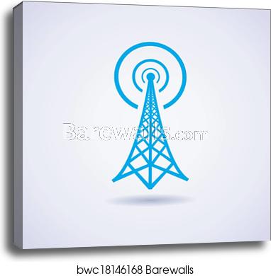 382x390 Vector Radio Tower Broadcast Icon, Canvas Print Barewalls