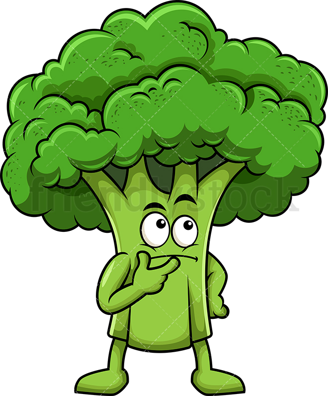 660x796 Broccoli Mascot Thinking Cartoon Vector Clipart