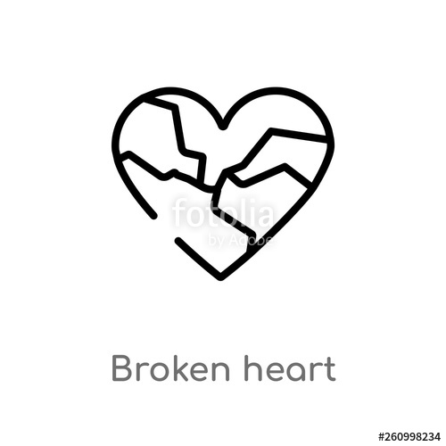500x500 Outline Broken Heart Vector Icon Isolated Black Simple Line