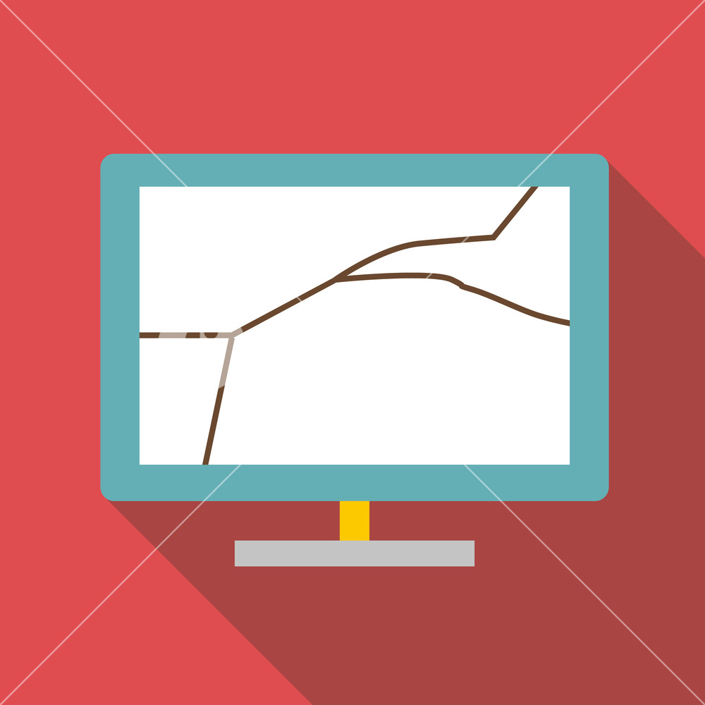 1000x1000 Broken Screen Of Computer Icon Flat Illustration Of Broken Screen