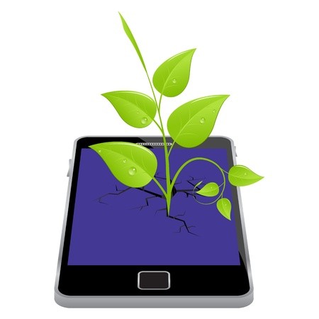 450x450 Smartphone With Broken Screen And Plant Vector Illustration