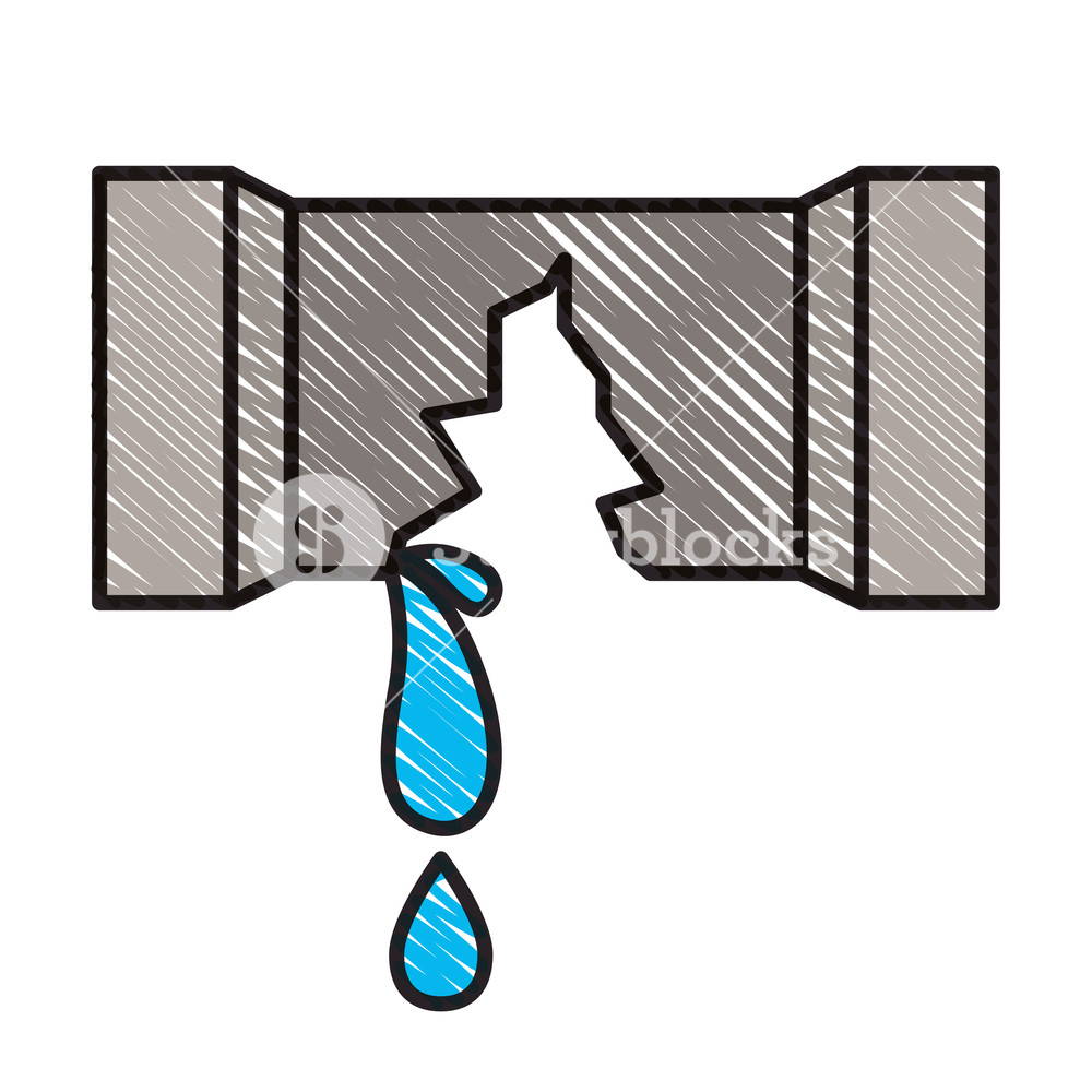 1000x1000 Colored Crayon Silhouette Of Water Pipe Broken Vector Illustration
