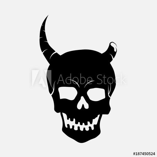 500x500 Black Human Skull With Horns One Horn Is Broken Vector