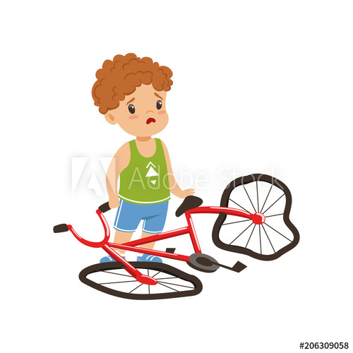 500x500 Boy Feeling Unhappy With His Bike Broken Vector Illustration