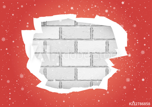 500x354 Christmas Snowfall And Torn Red Wallpaper On White Brickwork