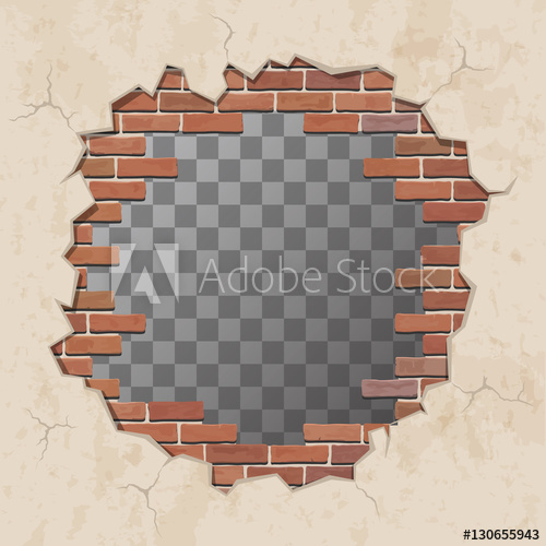 500x500 Red Broken Brick Wall With Hole Shabby Plaster And Shattered