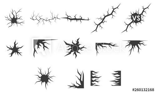 500x300 Broken Window Different Black Cracks Set Glass After Crash, Bullet